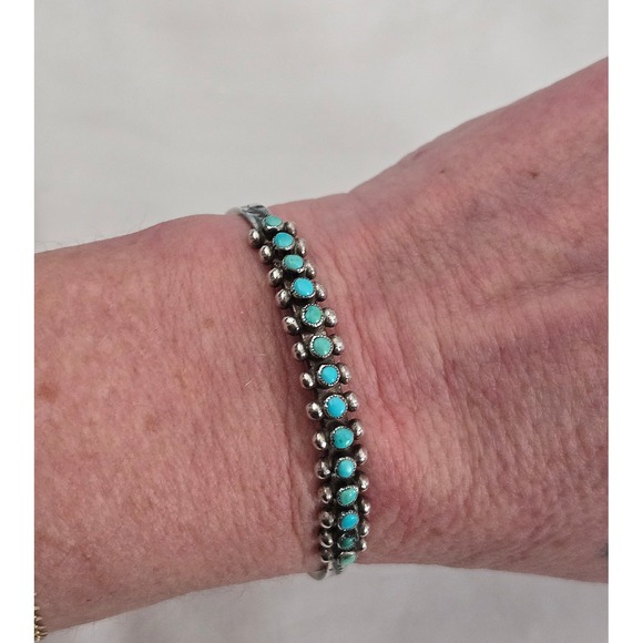 VTG Native American Zuni Snake Eye Turquoise Sterling Silver Cuff Bracelet 6" - Picture 3 of 7